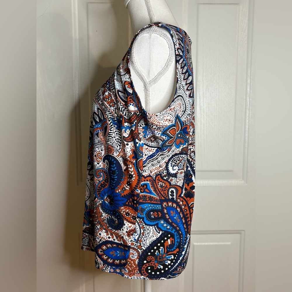 Kasper Paisley Sleeveless Blouse Size Medium. Stretch, colorful, office, summer - Picture 3 of 12